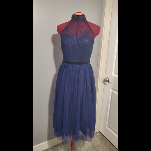 Backless, dark blue, lace dress, Asos, size 6 - Picture 1 of 5